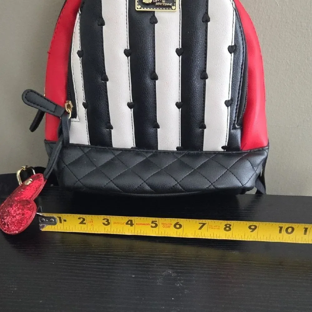 Betsey Johnson Black and White Striped Backpack with Red Accent